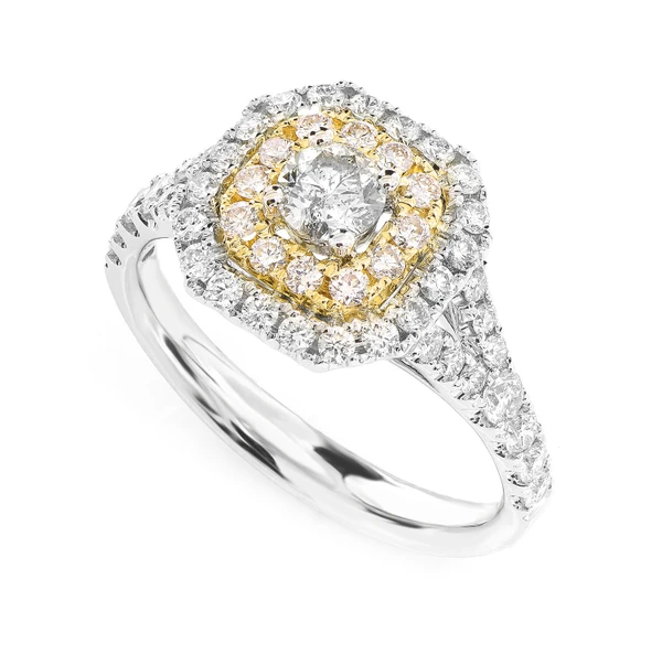 Double Halo Split Shank Diamond Engagement Ring - All Natural - 14k Solid Gold - 1.05ctw