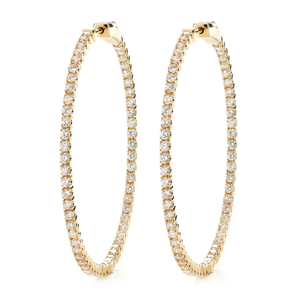 Large Diamond Inside Outside Hoop Earrings 14k Solid Gold 3.00ctw