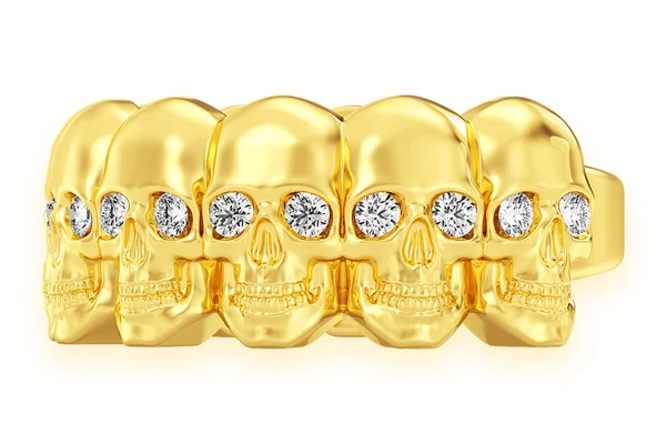 Nine Skulls Diamond Ring 14k Solid Gold 0.40ctw