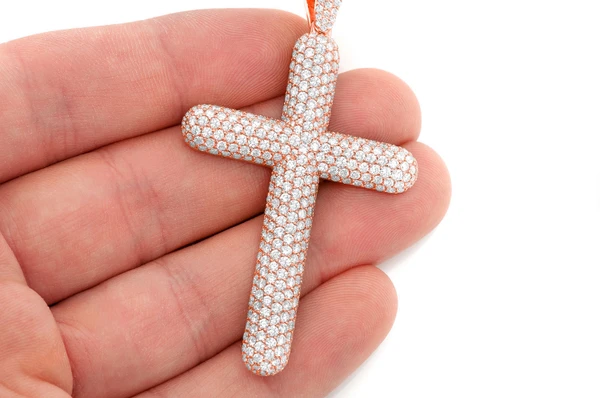 Bubbly Cross Diamond Pendant 14k Solid Gold 8.50ctw