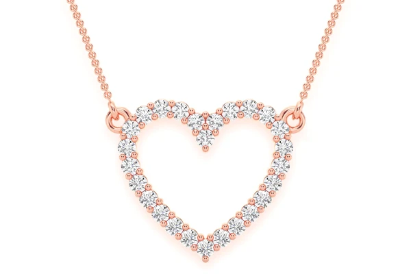 Open Heart Diamond Necklace Connected 14k Solid Gold 0.35ctw