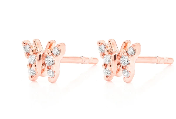Butterfly Stud Diamond Earrings 14k Solid Gold 0.10ctw