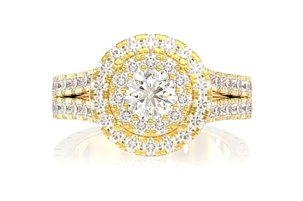 Double Halo Split Shank Diamond Engagement Ring 2.50ctw - 14k Solid Gold- All Natural