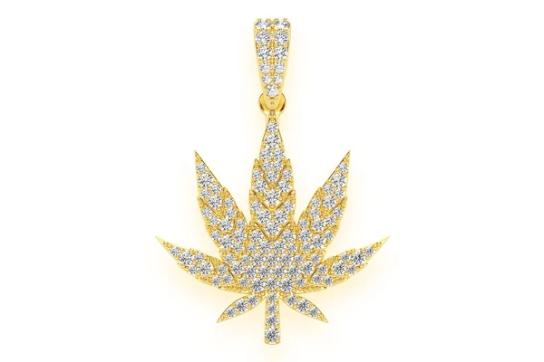 Cannabis Leaf Diamond Pendant 14k Solid Gold .85ctw
