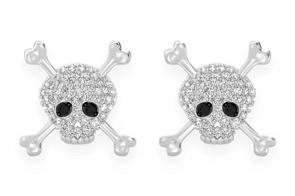 Skull & Crossbones Diamond Earrings 14k Solid Gold 0.50ctw