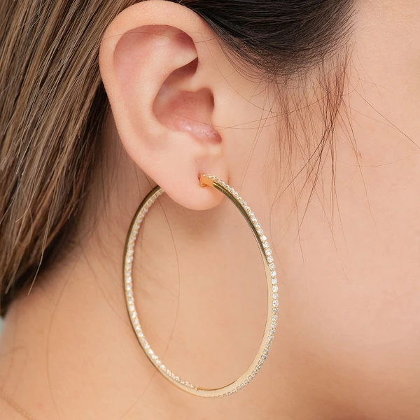 Large Inside-Out Hoop Diamond Earrings 14k Solid Gold 5.00ctw