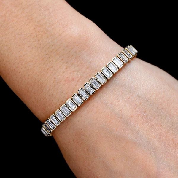 Diamond Bezel Baguette Link Bracelet 14k Solid Gold 6.70ctw