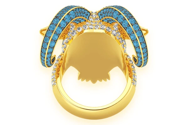 Goat Head Blue & White Diamond Ring 14k Solid Gold 7.75ctw
