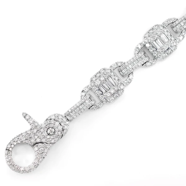 Square Frame Baguette And Round Diamond Link Bracelet Solid Gold 9.00ctw