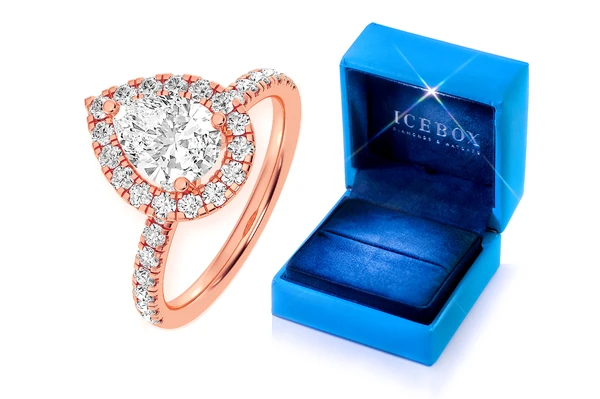 Thav - 1.00ct Pear Solitaire - Scallop Halo One Row - Diamond Engagement Ring - All Natural
