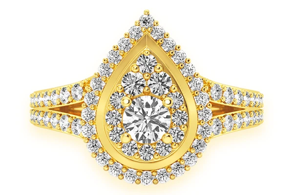 1.00ctw Round With Pear Double Halo Accent- Diamond Engagement Ring - All Natural