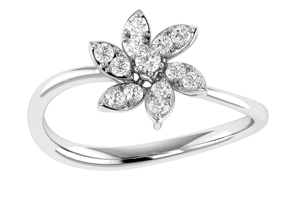 Flower Diamond Ring 14k Solid Gold 0.25ctw