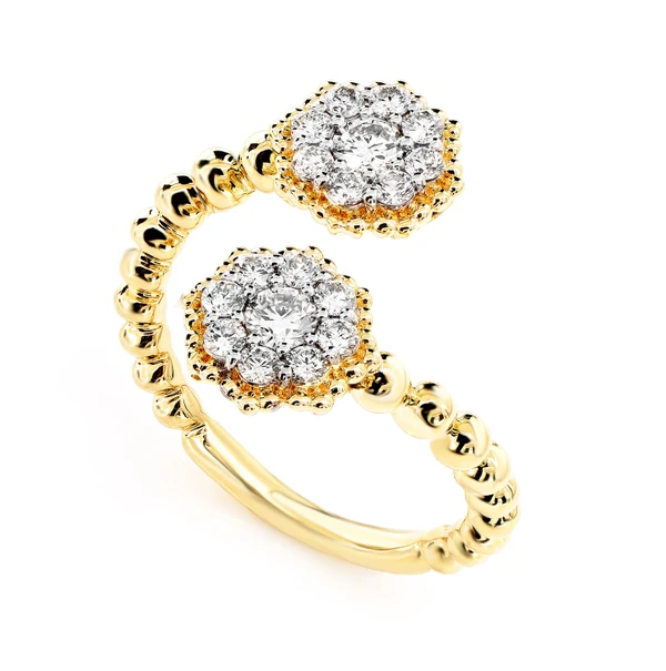 Hexagon Cluster Bypass Diamond Ring 14k Solid Gold 0.66ctw
