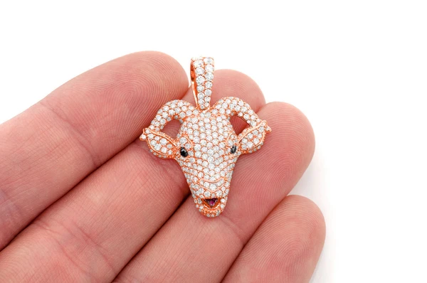Goat Head Diamond Pendant 14k Solid Gold 2.50ctw