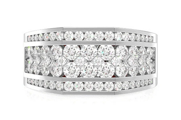 5 Row Tapered Signet Diamond Ring 14k Solid Gold 2.00ctw