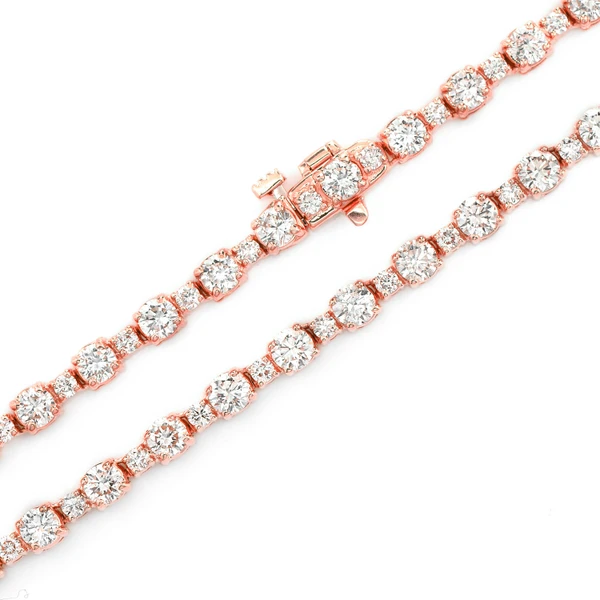 Alternating Small And Large Round Diamond Tennis Necklace Solid Gold 10.15ctw