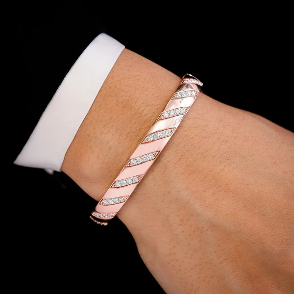 Striped Diamond Bangle 1.00ctw 14k Solid Gold