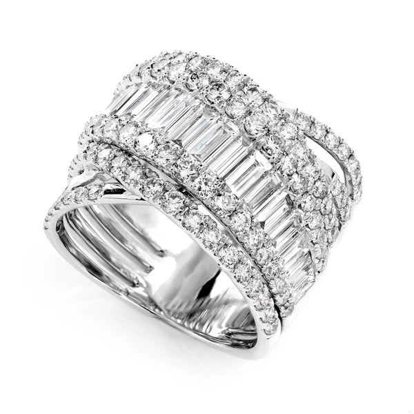 Baguette And Round Diamond Wrap Band Ring 14k Solid Gold 4.15ctw