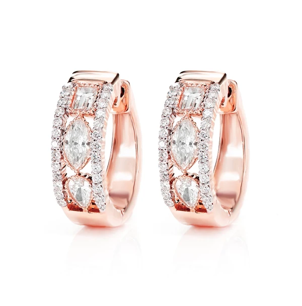 Open Diamond Multi Shape Hoop Earrings 14k Solid Gold 1.05ctw