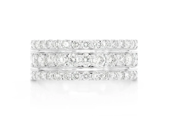 3 Row Groove Diamond Band 14k Solid Gold 2.00ctw