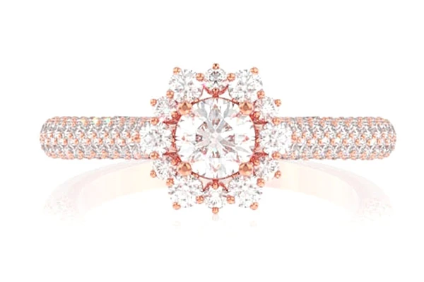 Flower Burst Pave Band Diamond Engagement Ring 14k Solid Gold - All Natural - 1.00ctw