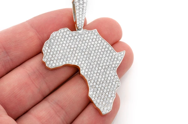 Africa Continent Diamond Pendant 14k Solid Gold 6.75ctw