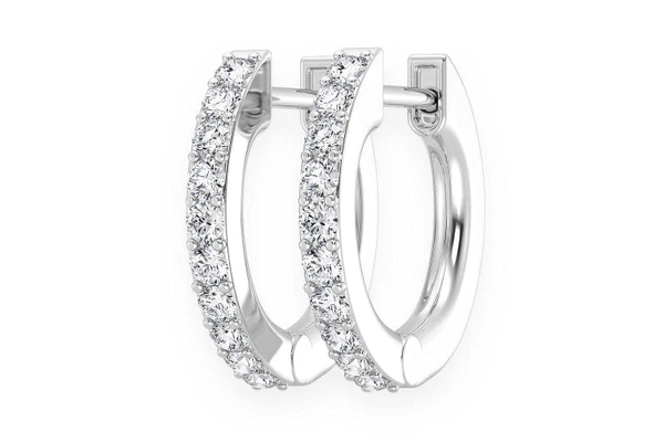 Hoop Half Diamond Earrings 14k Solid Gold 0.15ctw