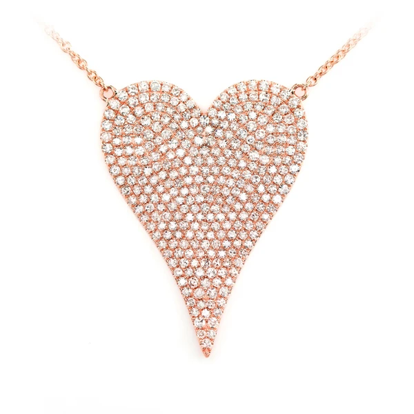 Large Diamond Heart Pendant Attached Necklace Solid Gold 1.15ctw