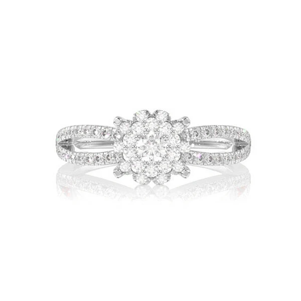 0.50ctw Flower Cluster Loop Shank Diamond Engagement Ring 14k Solid Gold - All Natural