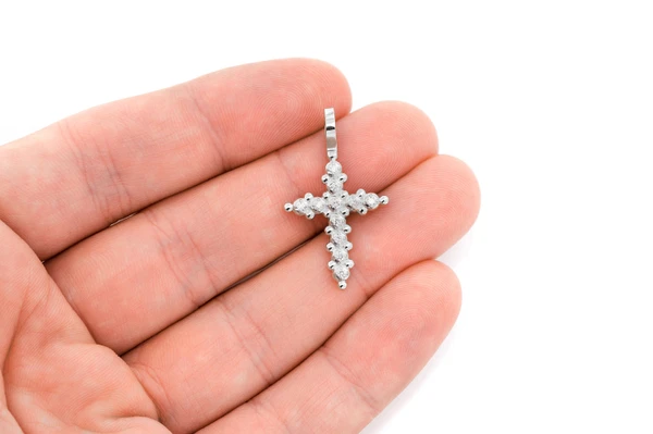 Multi Beads Cross Diamond Pendant 14k Solid Gold 0.20ctw