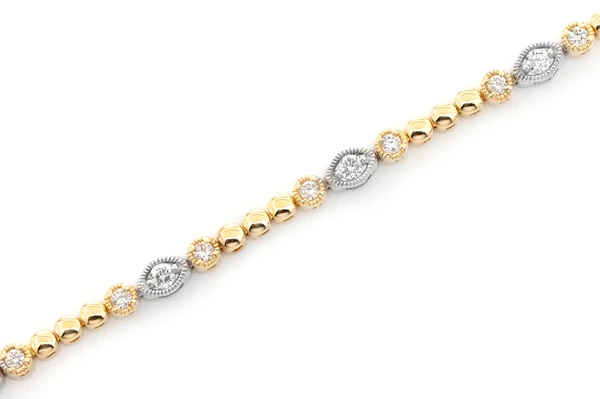 Beaded And Diamond Deco Milgrain Bracelet 0.60ctw 14k Solid Gold