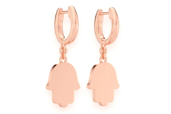 Hamsa Dangling Diamond Earrings 14k Solid Gold 0.50ctw