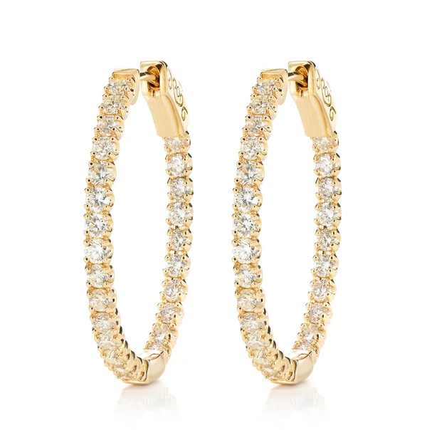 4pt Diamond Inside Outside Hoop Earrings 14k Solid Gold 2.00ctw