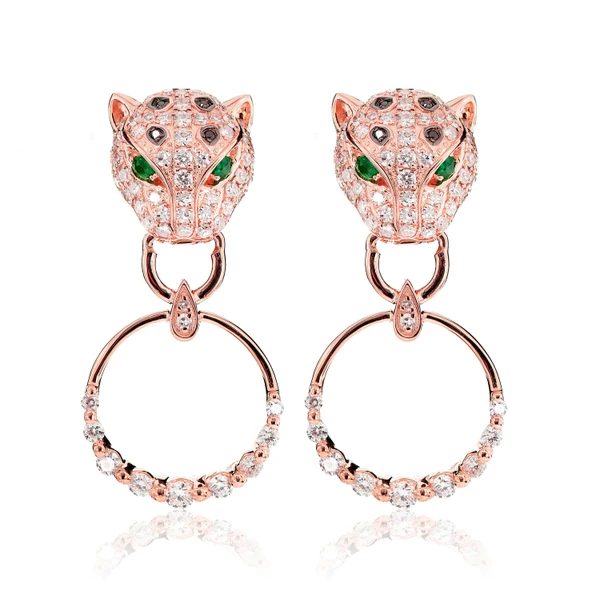 Diamond Leopard Hoop Earrings 14k Solid Gold 1.50ctw