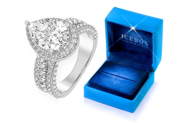 3.00ct Pear Solitaire - Three Row - Diamond Engagement Ring - All Natural