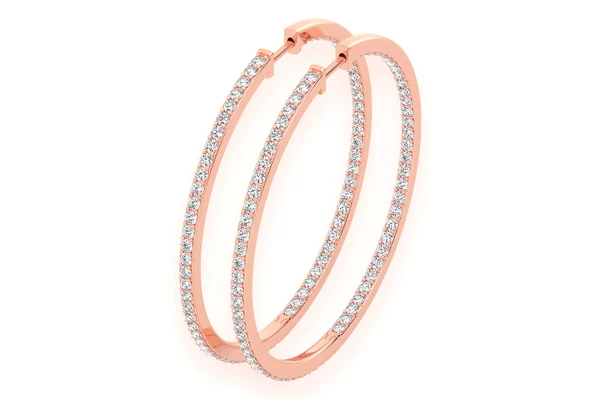 Large Inside Out Hoop Diamond Earrings 14k Solid Gold 4.00ctw