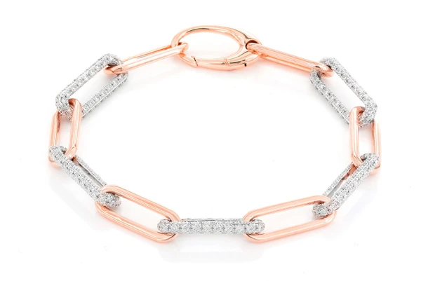 Elongated Rolo Link Diamond Bracelet 14k Solid Gold 3.25ctw