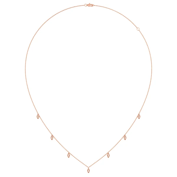 Marquise Shaped Dangling Diamond Station Necklace 14k Solid Gold 0.12ctw