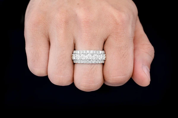 Three Row Diamond Band 14k Solid Gold 3.75ctw