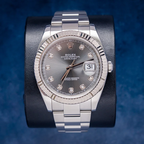 Rolex Datejust 41MM (126334) Steel & White Gold - Oyster Bracelet - Charcoal Diamond Dial - Box & 2023 Card