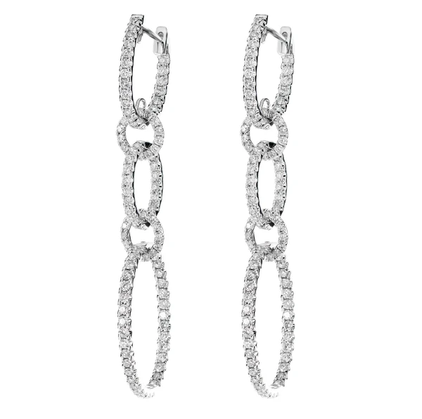 Diamond Inside Outside Interlocked Dangle Earrings 14k Solid Gold 2.30ctw