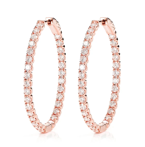 Oval Diamond Insdie Outside Hoop Earrings 14k Solid Gold 5.00ctw 