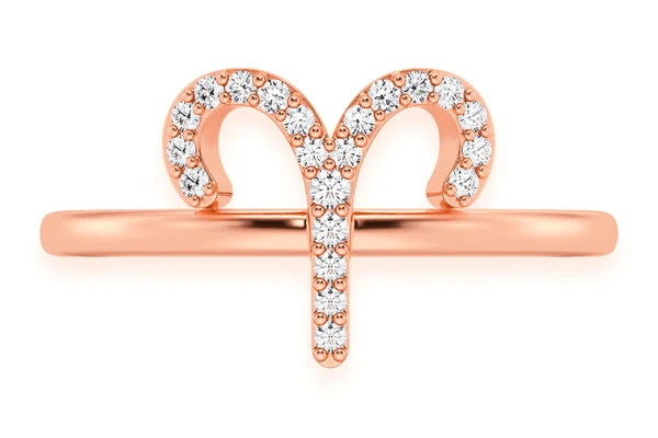 Aries Zodiac Diamond Ring 14k Solid Gold 0.10ctw