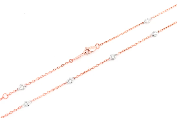 Round Bezel Set Diamond Necklace Connected 14k Solid Gold 0.75ctw