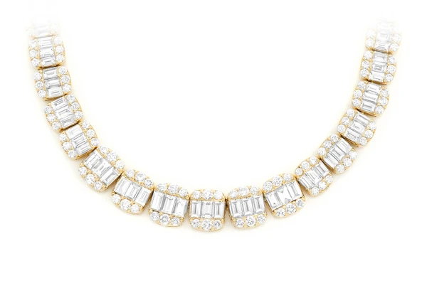 9MM Graduated Baguette Link Diamond Necklace 14k Solid Gold 21.00ctw