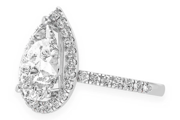 Thav - 3.00ct Pear Solitaire - Scallop Halo One Row - Diamond Engagement Ring - All Natural