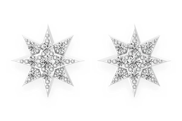 Mini 8 Point Star Stud Diamond Earrings 14k Solid Gold 0.10ctw