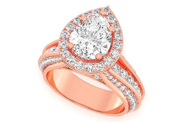 Monst - 2.00ct Pear Solitaire - Three Row Graduated Split Halo - Diamond Engagement Ring - All Natural