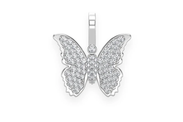 Butterfly Diamond Pendant 14k Solid Gold 0.40ctw