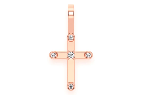5 Diamond Cross Pendant 14k Solid Gold 0.05ctw